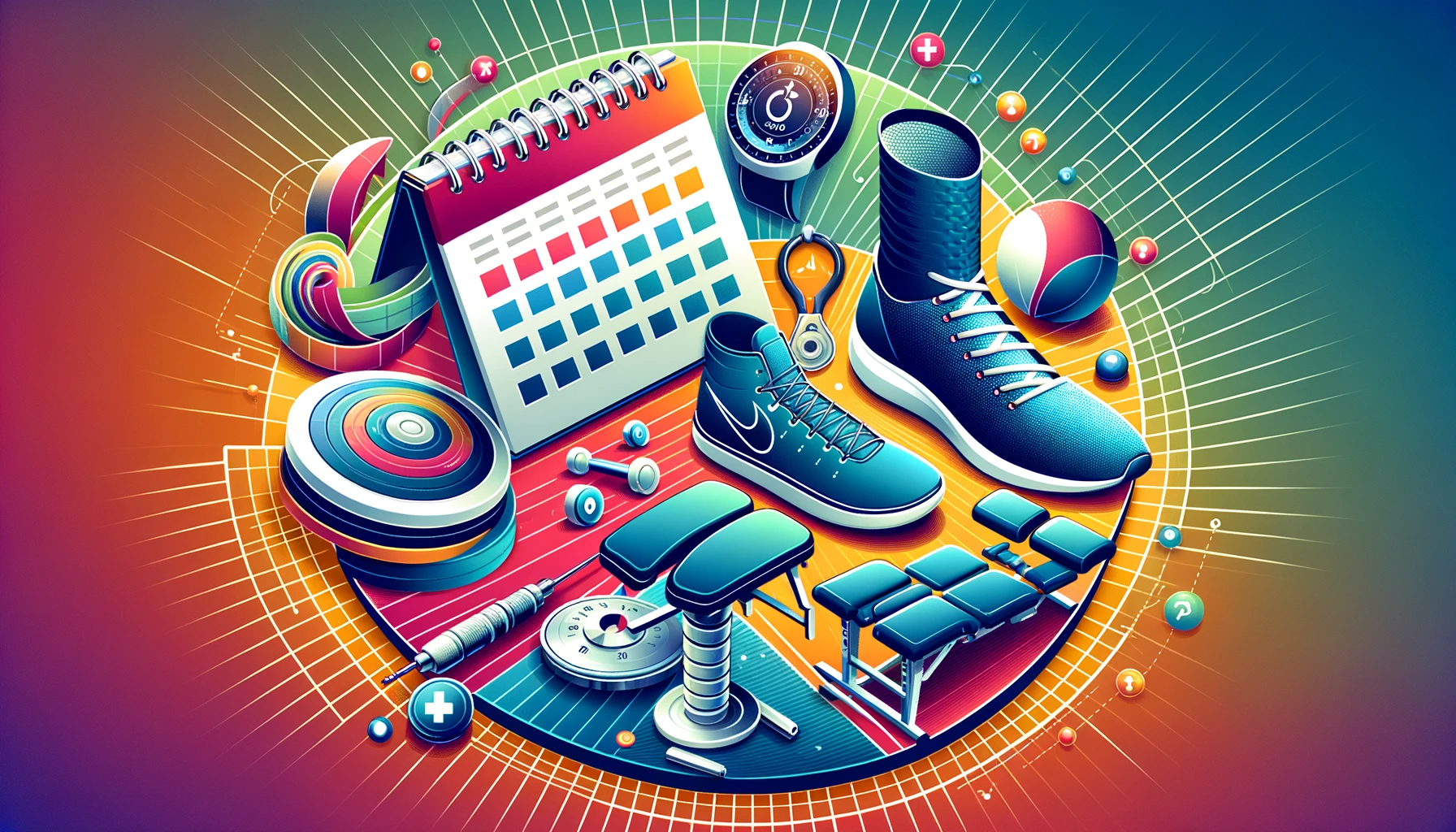 DALL·E 2024-01-14 03.58.13 – a modern, high-quality vector image representing the theme of New Year resolutions in health and fitness. The image should feature symbolic elements l